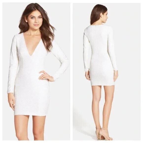 Dress the Population Bridget Sequin Dress in Pearl Cream Sheath Deep - Picture 1 of 16